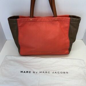 Marc By Marc Jacobs What’s The T Pebbled Rose/Brown Leather Tote Bag Purse